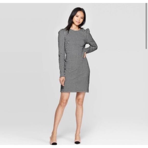 Who What Wear Dress Womens Medium Black White Houndstooth Fitted Career Business - Picture 1 of 11